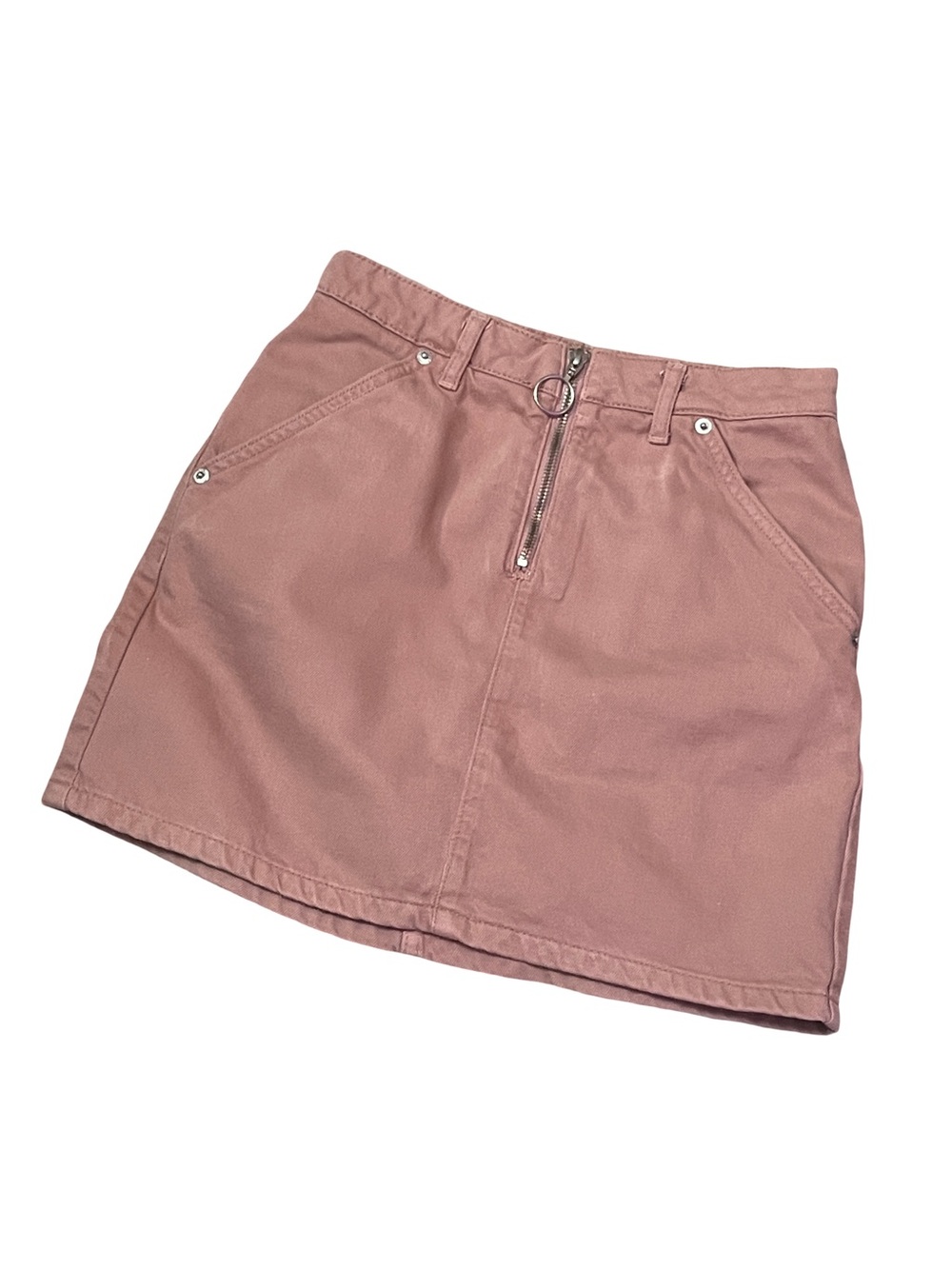 Topshop Moto Dusty Rose Denim Mini Skirt Ring Zip High Rise US 4 EU 36